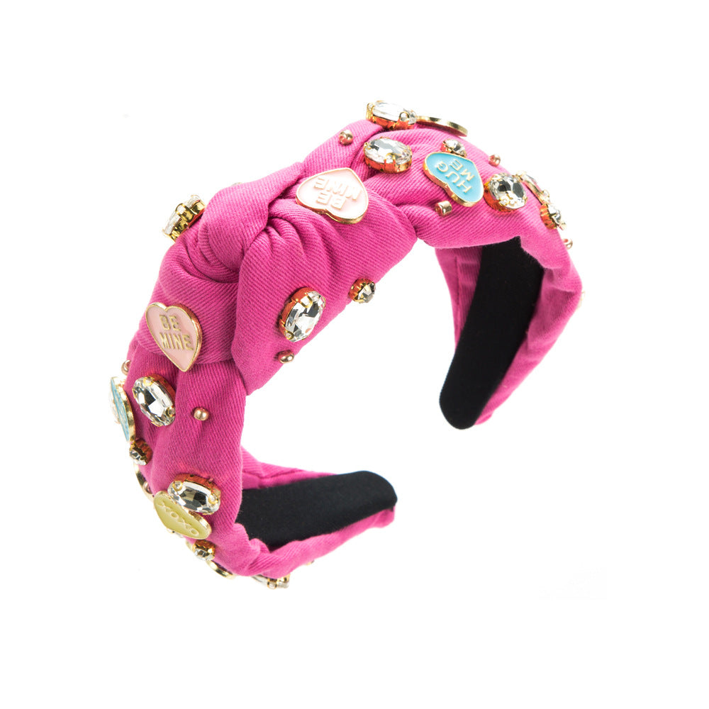 Wholesale Diamond Inlaid Love Fabric Valentine's Day Hair Bands